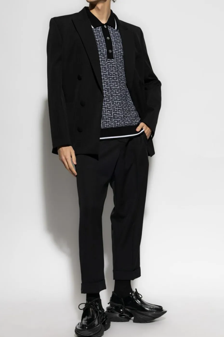 Balmain CZARNY Polo z monogramem