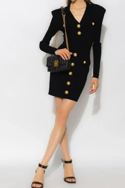 Balmain CZARNY Prążkowana sukienka