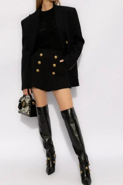 Balmain CZARNY Prążkowany sweter z logo