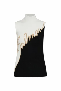 Balmain CZARNY Prążkowany top