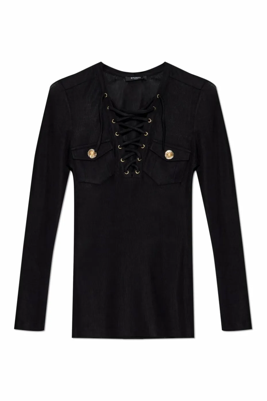 Balmain CZARNY Prążkowany top
