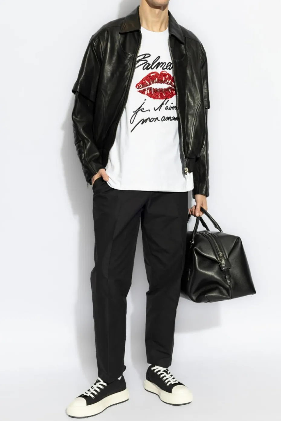 Balmain CZARNY Skórzana kurtka