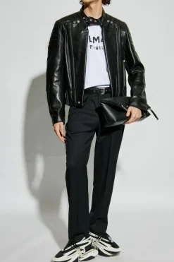 Balmain CZARNY Skórzana kurtka ze stójką