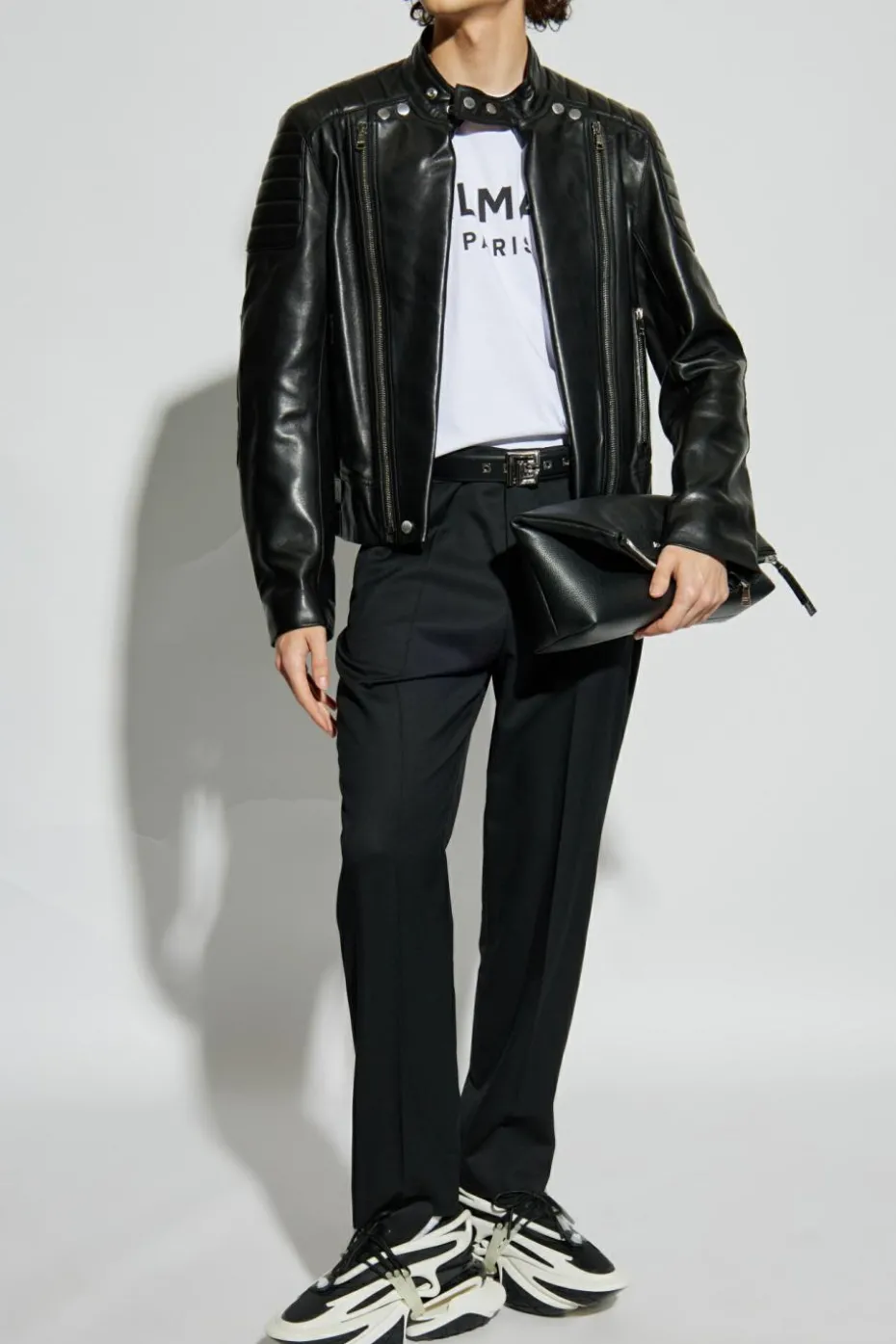 Balmain CZARNY Skórzana kurtka ze stójką