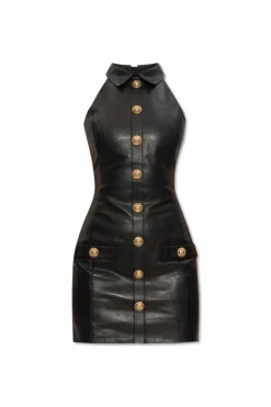 Balmain CZARNY Skórzana sukienka
