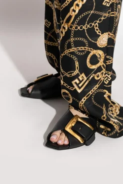 Balmain CZARNY Skórzane klapki z klamrą