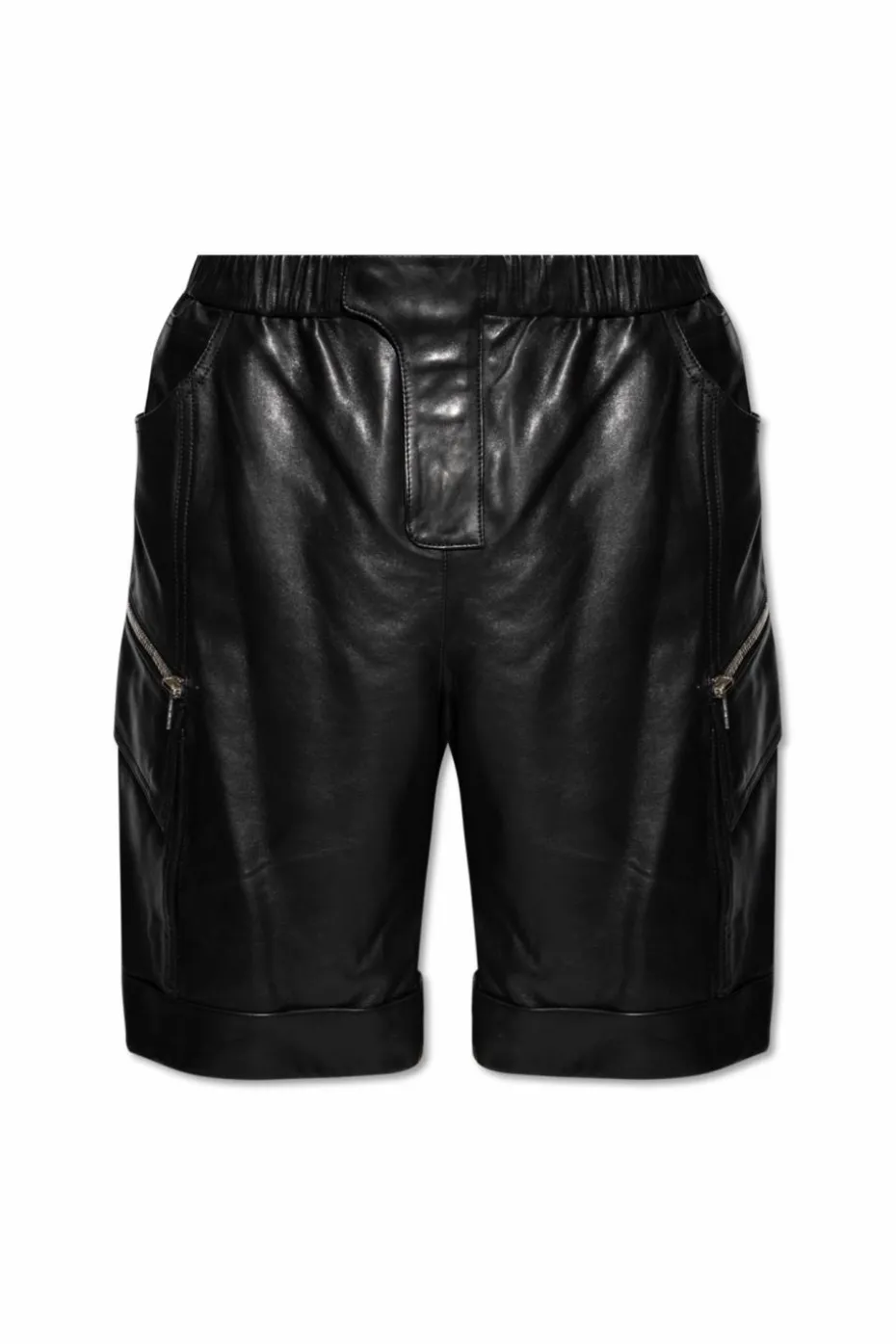 Balmain CZARNY Skórzane szorty typu `cargo`