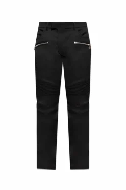 Balmain CZARNY Spodnie z przeszyciami na nogawkach