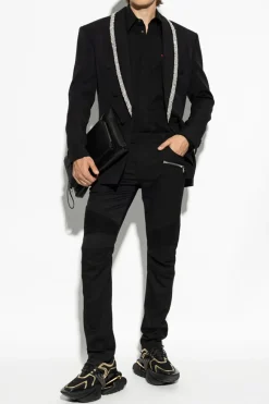 Balmain CZARNY Spodnie z przeszyciami na nogawkach