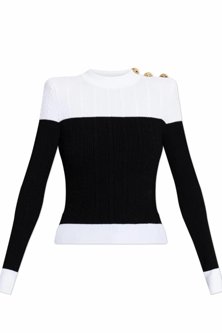 Balmain CZARNY Sweter z dekoracyjnymi guzikami na ramieniu
