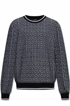 Balmain CZARNY Sweter z monogramem