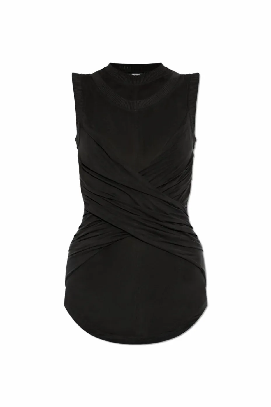 Balmain CZARNY Top z drapowaniami