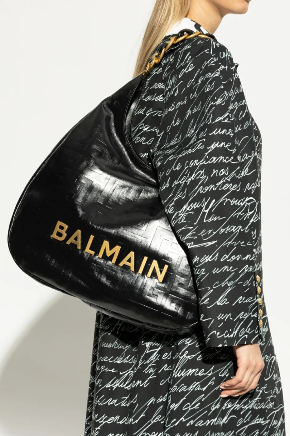 Balmain CZARNY Torba `1945 Soft Moon Large` typu `hobo`