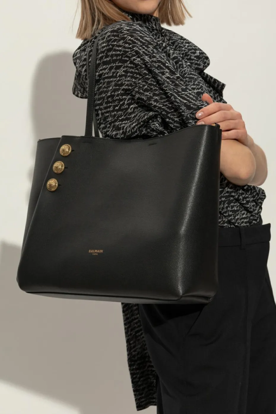 Balmain CZARNY Torba `Embleme` typu `shopper`