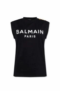 Balmain CZARNY T-shirt bez rękawów z logo