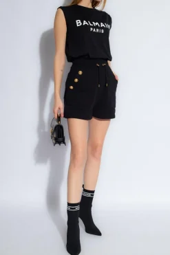 Balmain CZARNY T-shirt bez rękawów z logo