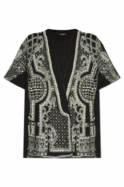 Balmain CZARNY T-shirt typu `oversize` z nadrukiem