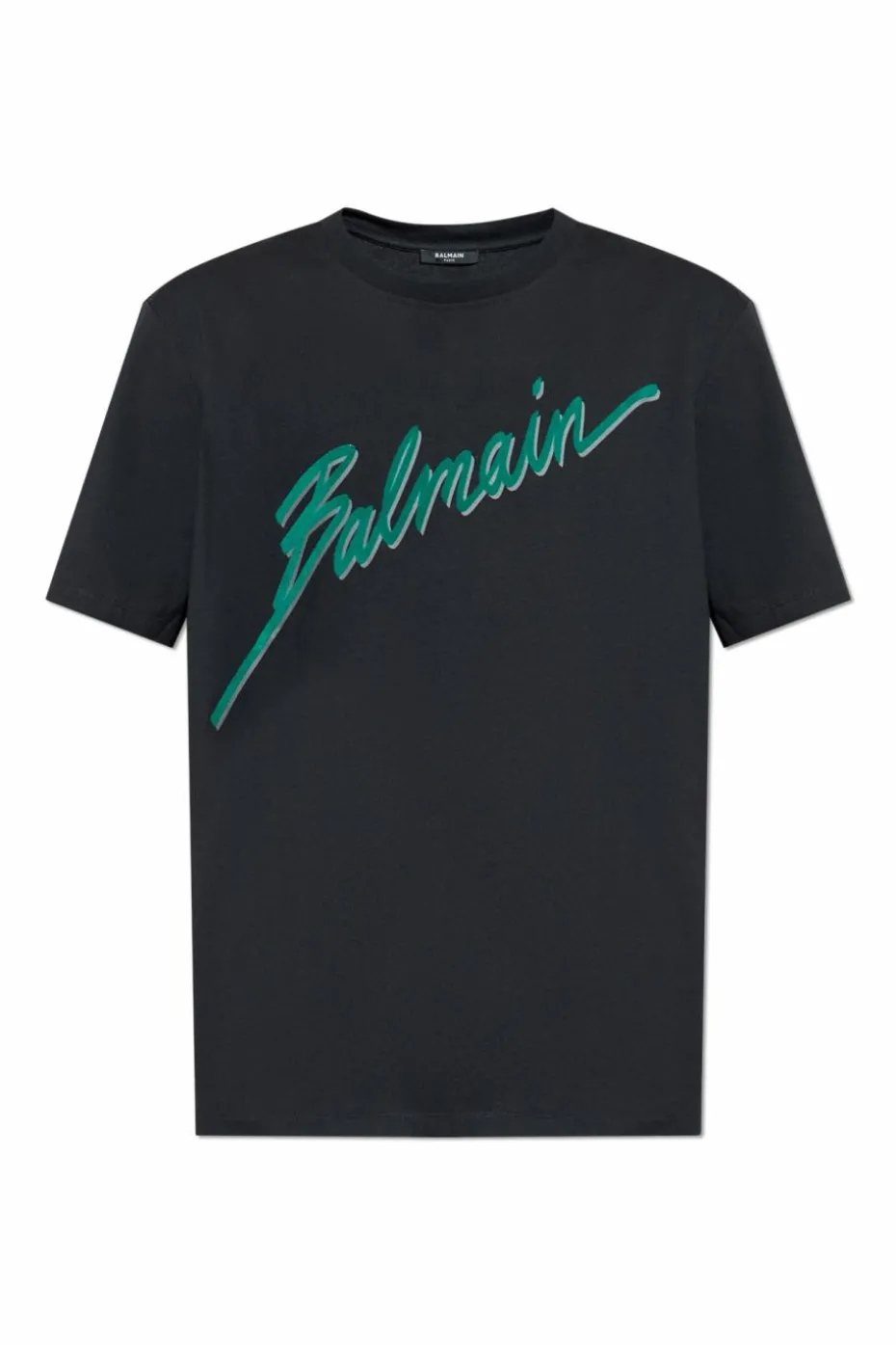 Balmain CZARNY T-shirt z logo o aksamitnym wykończeniu