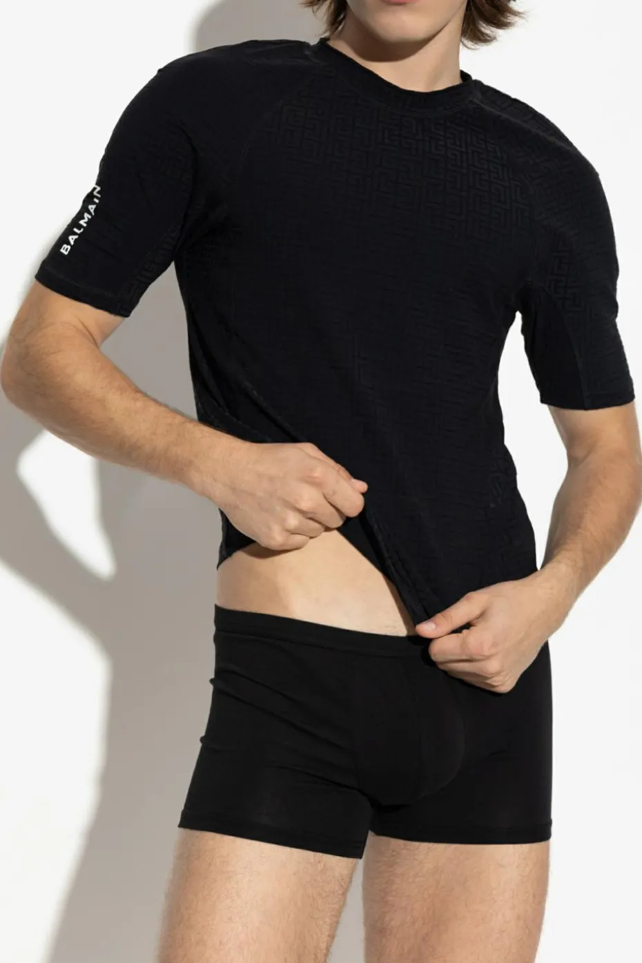 Balmain CZARNY T-shirt z monogramem
