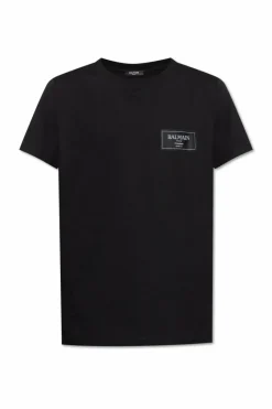 Balmain CZARNY T-shirt z naszywką z logo
