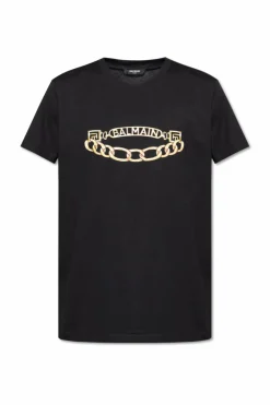 Balmain CZARNY T-shirt z nadrukiem
