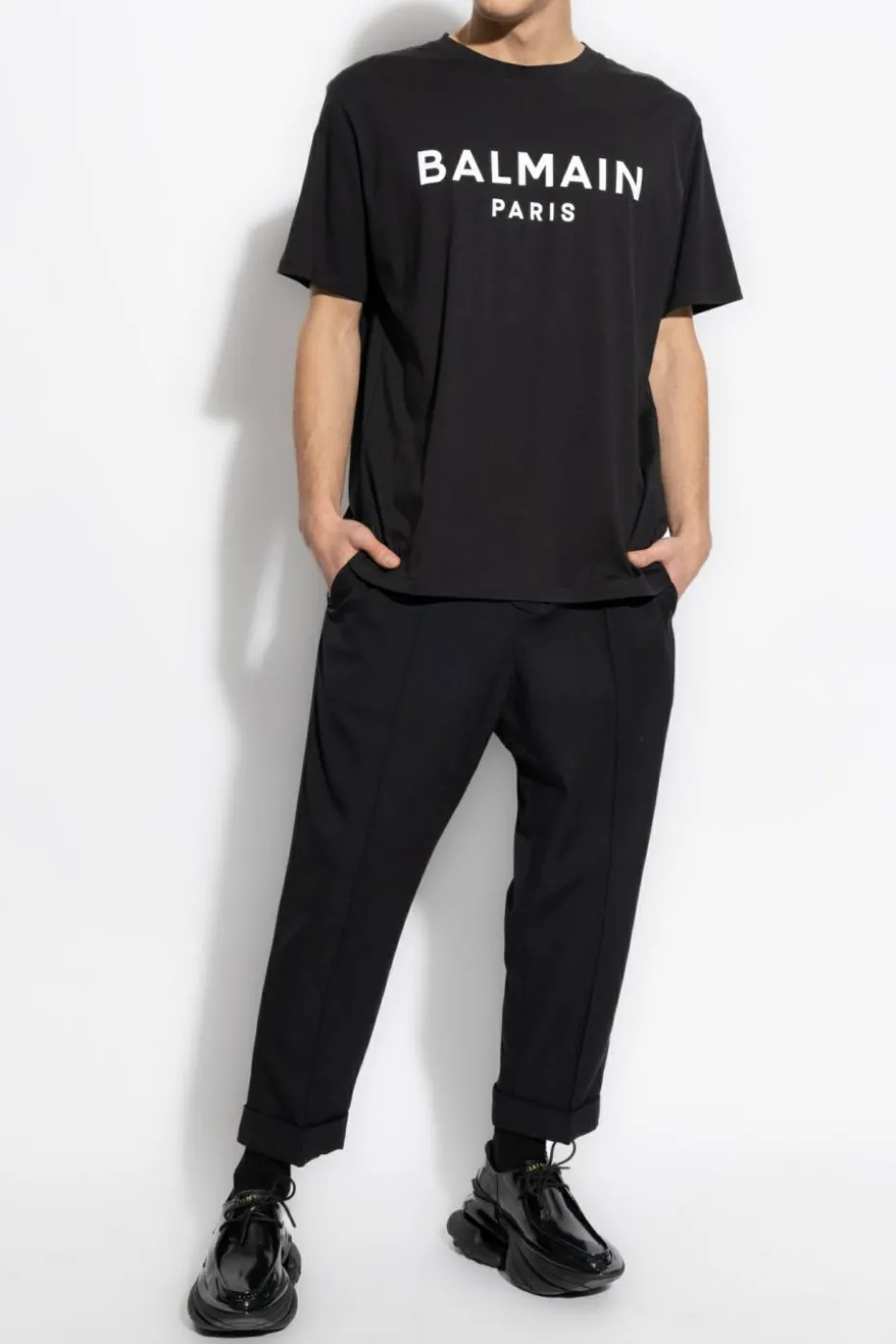Balmain CZARNY T-shirt z nadrukowanym logo