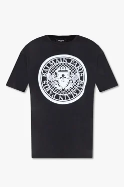 Balmain CZARNY T-shirt z nadrukiem