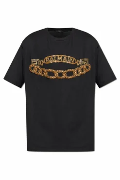 Balmain CZARNY T-shirt z połyskującymi aplikacjami