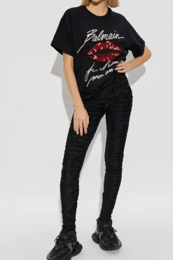 Balmain CZARNY T-shirt z połyskującymi aplikacjami