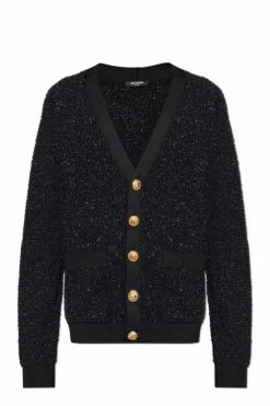 Balmain CZARNY Tweedowy kardigan