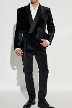 Balmain CZARNY Welurowa marynarka
