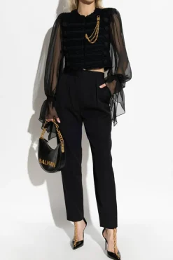 Balmain CZARNY Wełniane spodnie z zaszewkami
