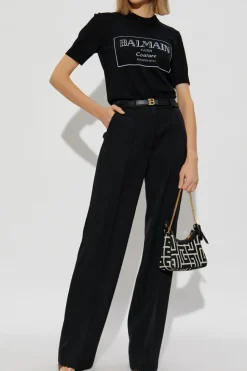Balmain CZARNY Wełniane spodnie w kant