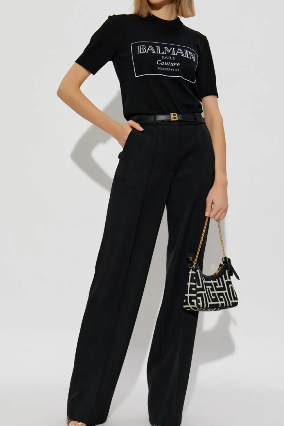 Balmain CZARNY Wełniane spodnie w kant