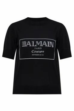Balmain CZARNY Wełniany top z wyszytym logo