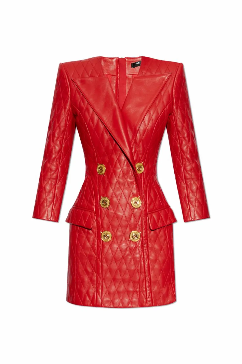 Balmain CZERWONY Skórzana sukienka z aplikacjami