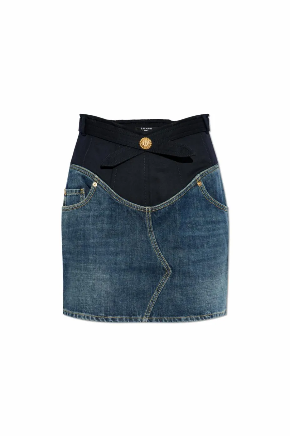 Balmain GRANATOWY Jeansowa spódnica