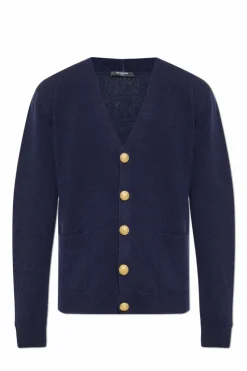 Balmain GRANATOWY Kaszmirowy kardigan