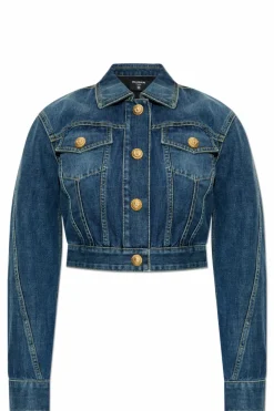 Balmain GRANATOWY Krótka jeansowa kurtka