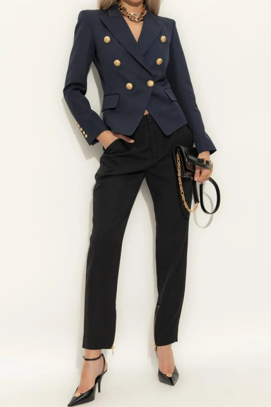 Balmain GRANATOWY Marynarka z guzikami