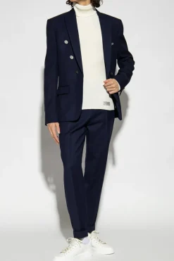 Balmain GRANATOWY Spodnie w kant