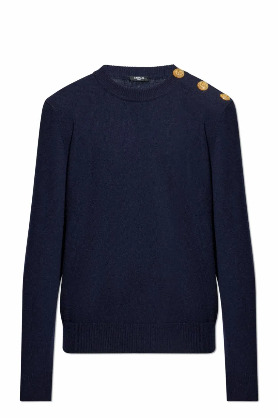 Balmain GRANATOWY Sweter z zapięciem na zatrzaski na ramieniu