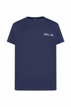 Balmain GRANATOWY T-shirt z wyszytym logo