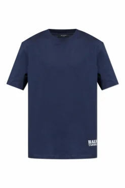 Balmain GRANATOWY T-shirt z nadrukowanym logo
