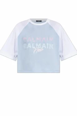 Balmain jasnoniebieski Krótki t-shirt o luźnym kroju