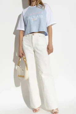 Balmain jasnoniebieski Krótki t-shirt o luźnym kroju