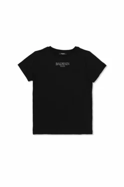 Balmain Kids CZARNY Bawełniany t-shirt z logo