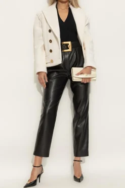 Balmain kremowy Wełniany płaszcz