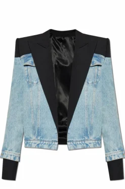 Balmain NIEBIESKI Jeansowa kurtka z wełnianymi wstawkami