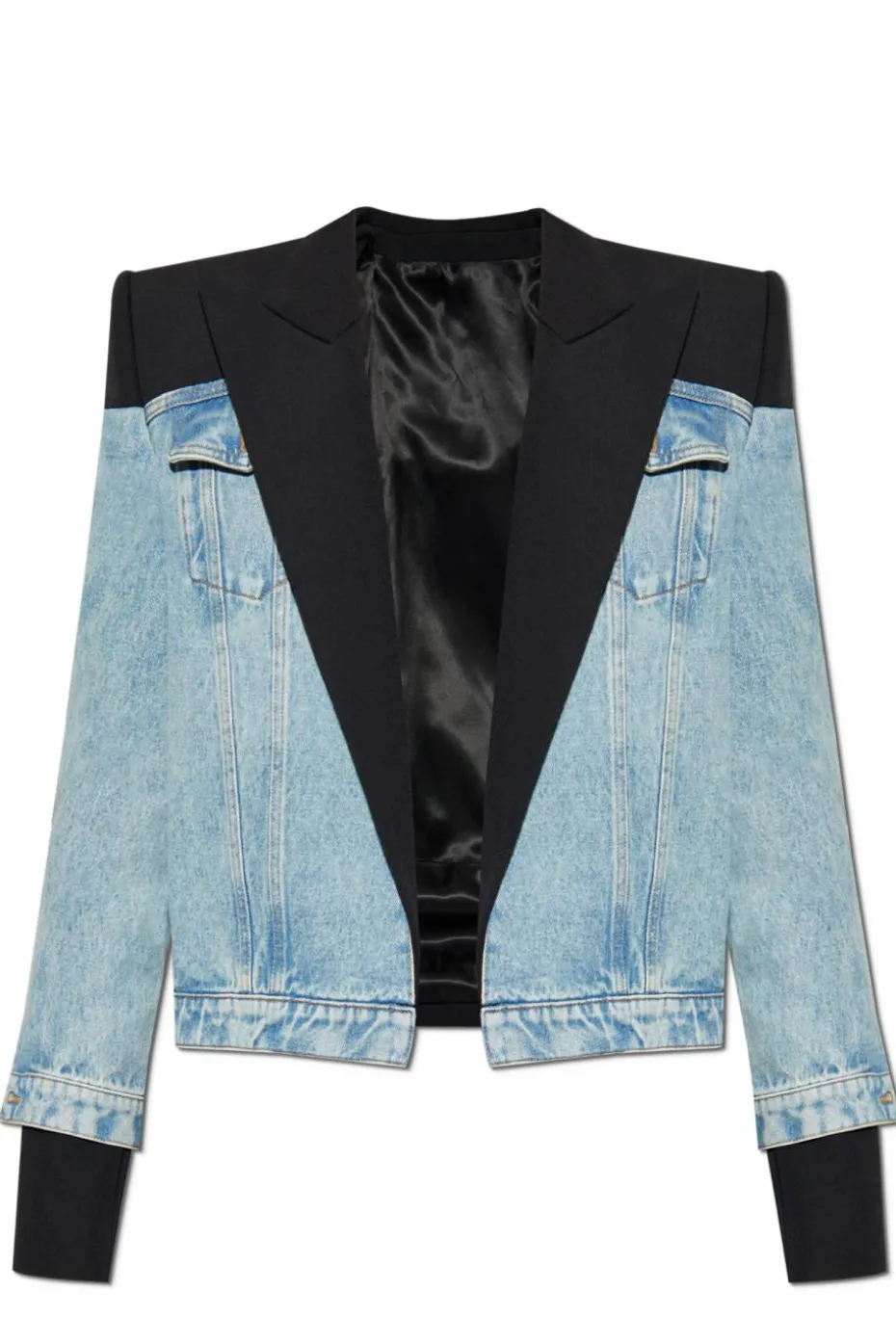 Balmain NIEBIESKI Jeansowa kurtka z wełnianymi wstawkami
